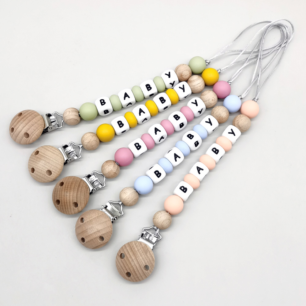 Baby Products Gift - カスタムネームおしゃぶりクリップチェーンシリコンビーズおしゃぶりクリップホルダーおしゃぶりチェーンベビー歯固めおもちゃ噛むおもちゃギフトBPAフリー