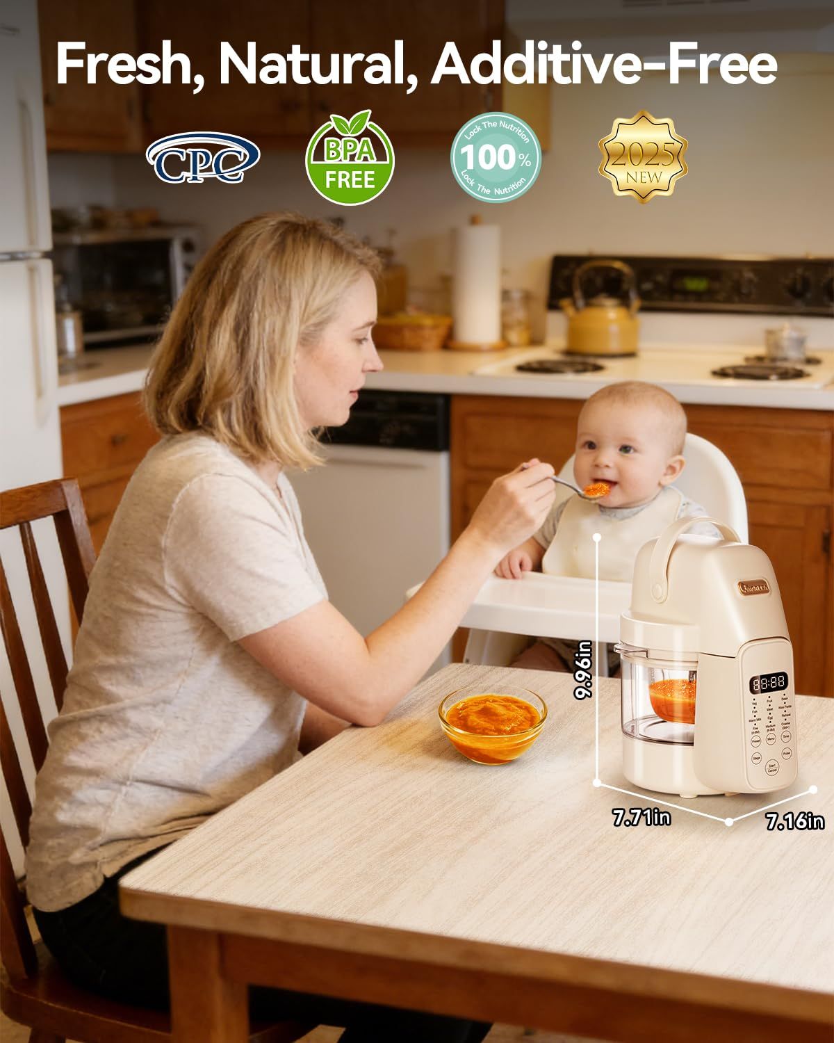 Baby Food Maker Blender - 高性能プロ仕様の9in1ベビーフードメーカー。自動ガラス製加工機能、蒸し機能、ピューレ機能、ブレンダー機能を搭載。6つの刃で、ワンステップで調理可能。