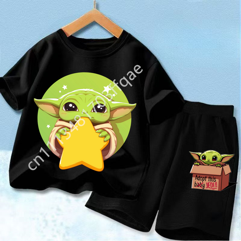 Baby Yoda Products - 新しいスターウォーズヨーダベビーヨーダプリントキッズ Tシャツセットカジュアル半袖 Tシャツ男の子女の子幼児 2026 夏トップ