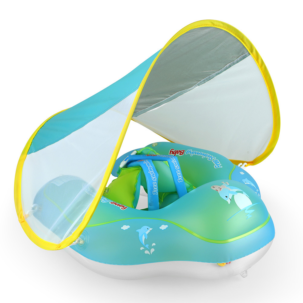 Baby Swimming Floater - 取り外し可能な日よけ付きのインフレータブルベビースイミングリング,水泳用プール,PVCトレーナー,環境に優しい