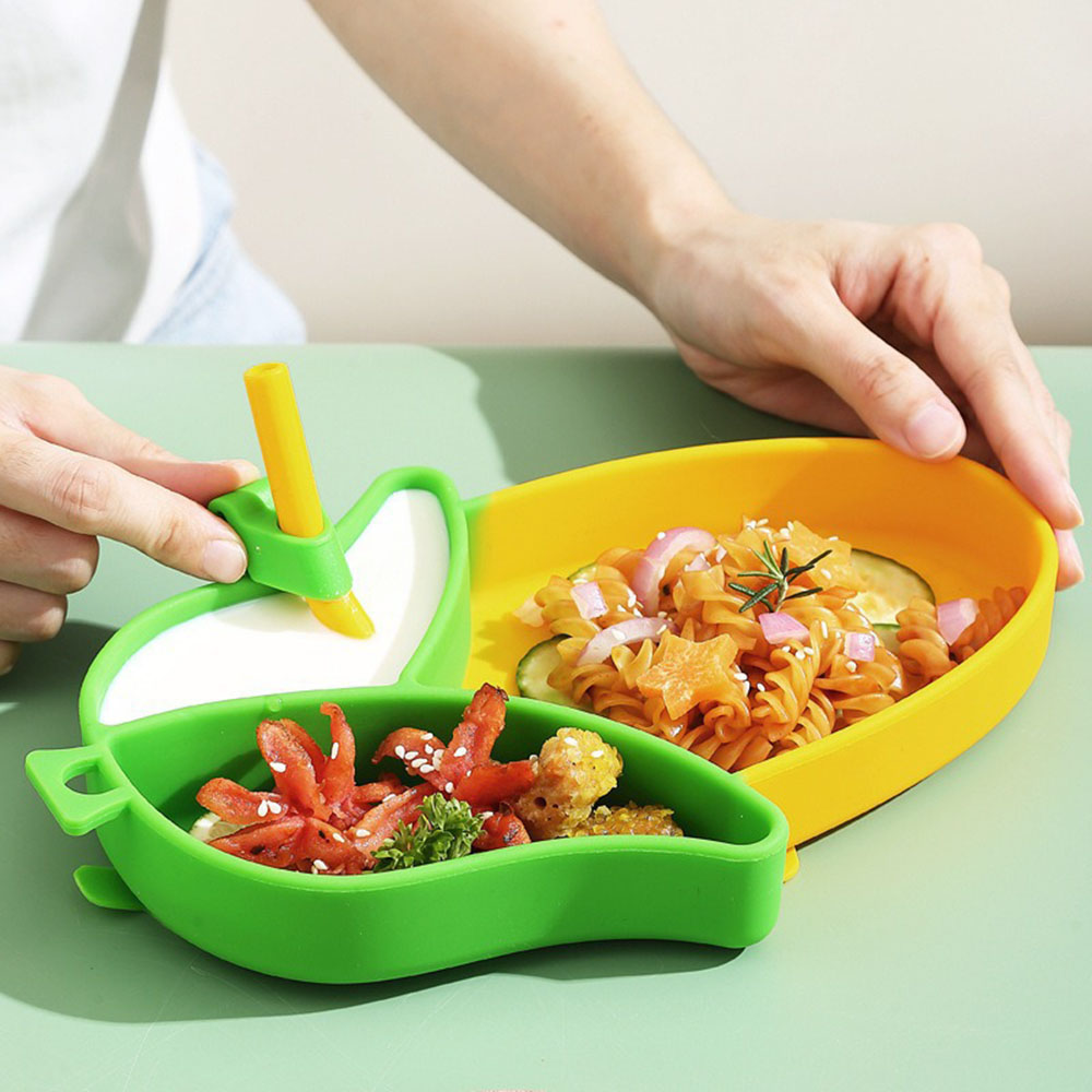 Baby Led Weaning Set - 新品のかわいい漫画柄シリコン吸盤プレートセット、フォークとスプーン付き、赤ちゃん主導離乳食食器、赤ちゃんが楽に食べられるように支援します