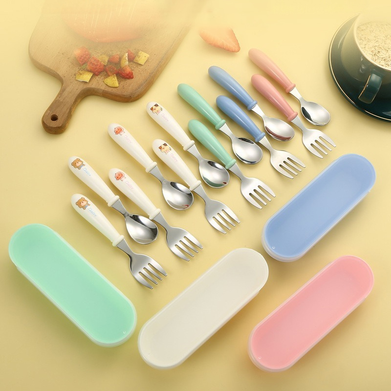 Baby Led Weaning Set - 304ステンレス製子供用食器セット、幼児向け人間工学に基づいたスプーンフォークセット、ベビー主導離乳食用品、耐久性のある子供用プレート