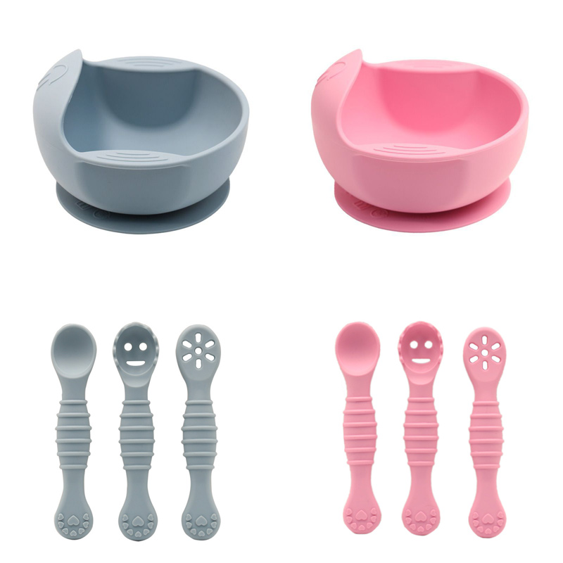 Baby Led Weaning Set - ベビー主導離乳食ボウル、シリコン吸盤付きプレートとスプーン、幼児用自己給餌トレーニングセット、お手入れ簡単デザイン