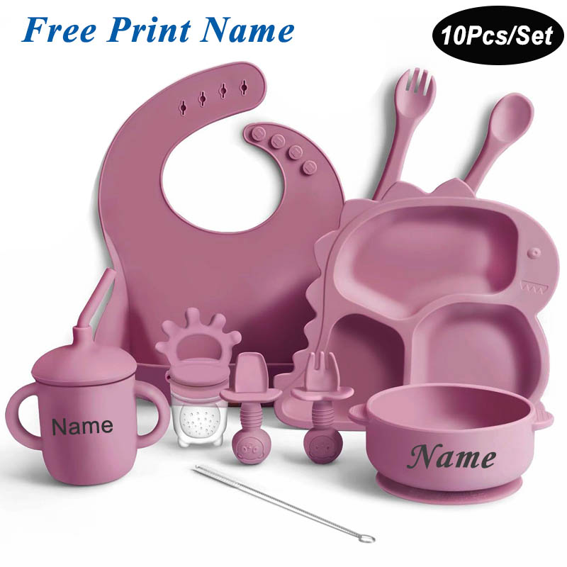 赤ちゃん用シリコン食器,恐竜プレート,子供用料理,名前付き, - Baby Led Weaning Set のレビューと価格