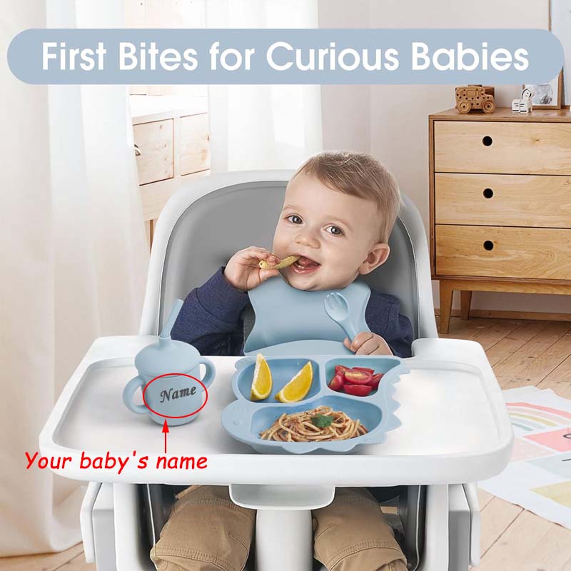 赤ちゃん用シリコン食器,恐竜プレート,子供用料理,名前付き, - Baby Led Weaning Set のレビューと価格