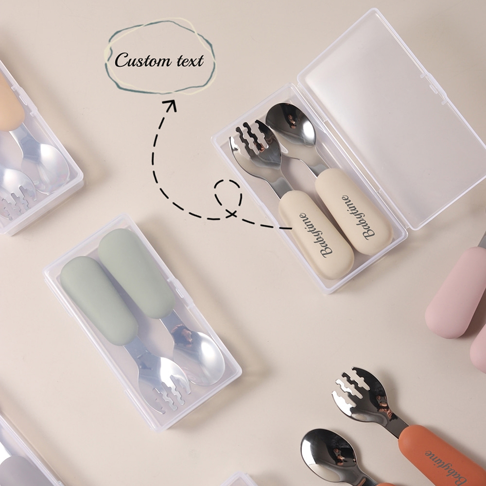 パーソナライズされたベビー用スプーンとフォークセット、シリコ - Baby Led Weaning Set のレビューと価格